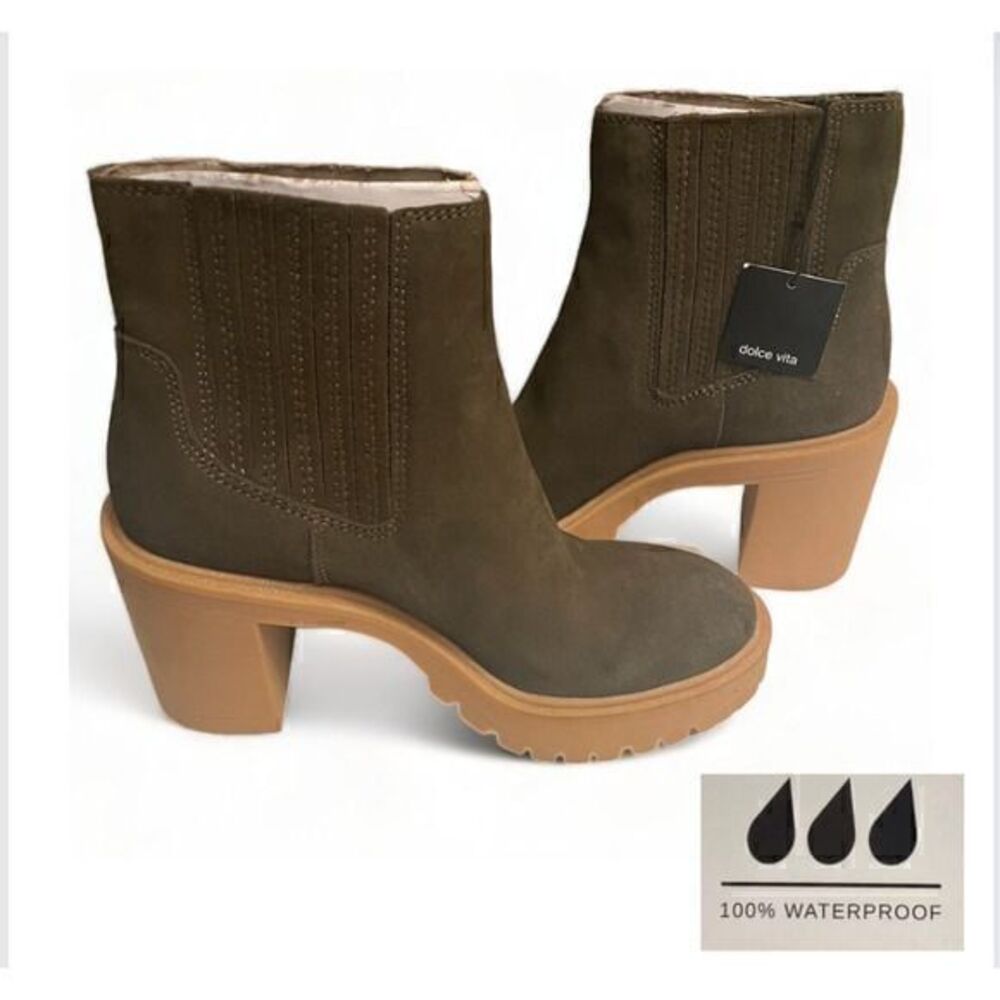 Dolce Vita Caster Waterproof Pull On Lug Sole Suede Boots‎ Olive Green  6.5